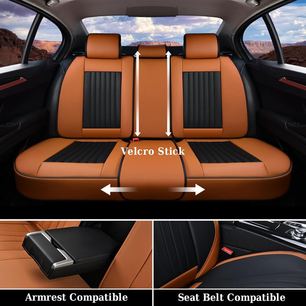 Coverado 5-Seat Leather Full Set Front Rear Seat Covers Fashion Water Resistant Auto Seat Protectors Universal Fit