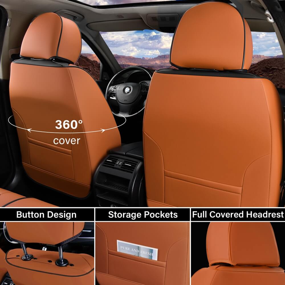 Coverado 5-Seat Leather Full Set Front Rear Seat Covers Fashion Water Resistant Auto Seat Protectors Universal Fit