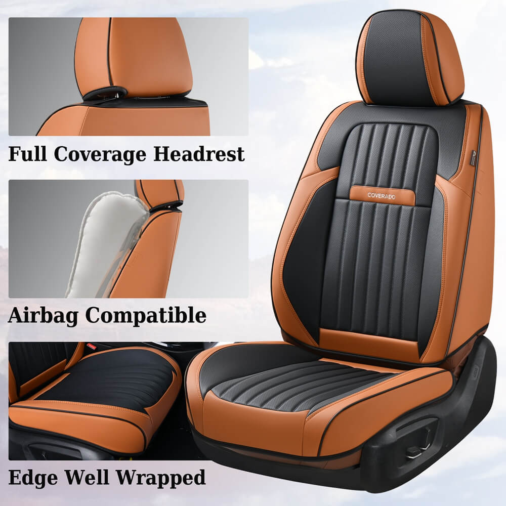 Coverado 5-Seat Leather Full Set Front Rear Seat Covers Fashion Water Resistant Auto Seat Protectors Universal Fit