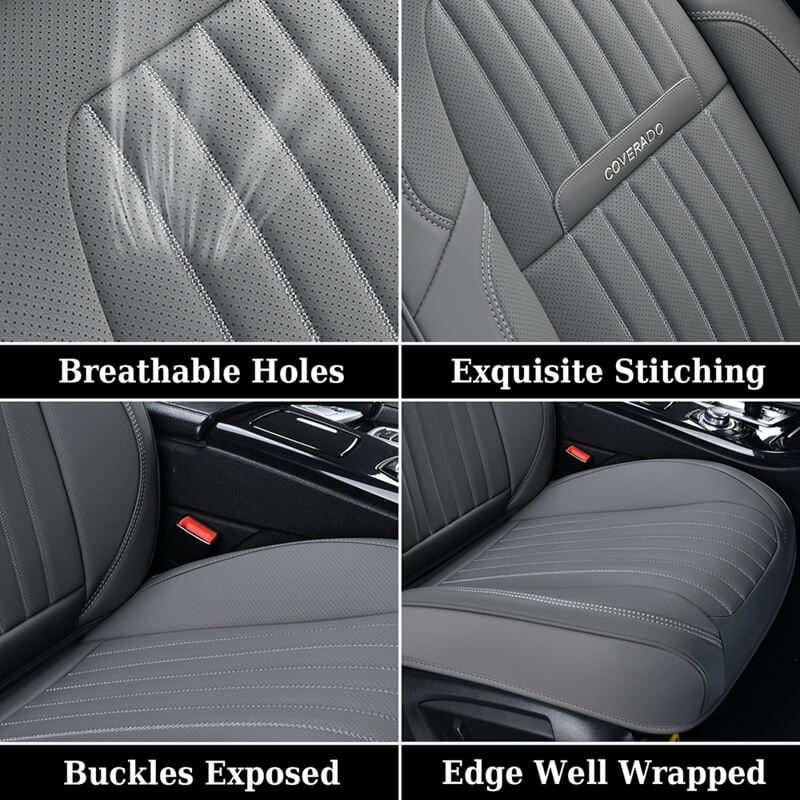 Coverado 5-Seat Leather Full Set Front Rear Seat Covers Fashion Water Resistant Auto Seat Protectors Universal Fit