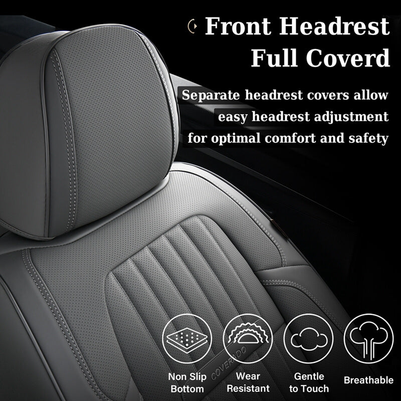 Coverado 5-Seat Leather Full Set Front Rear Seat Covers Fashion Water Resistant Auto Seat Protectors Universal Fit