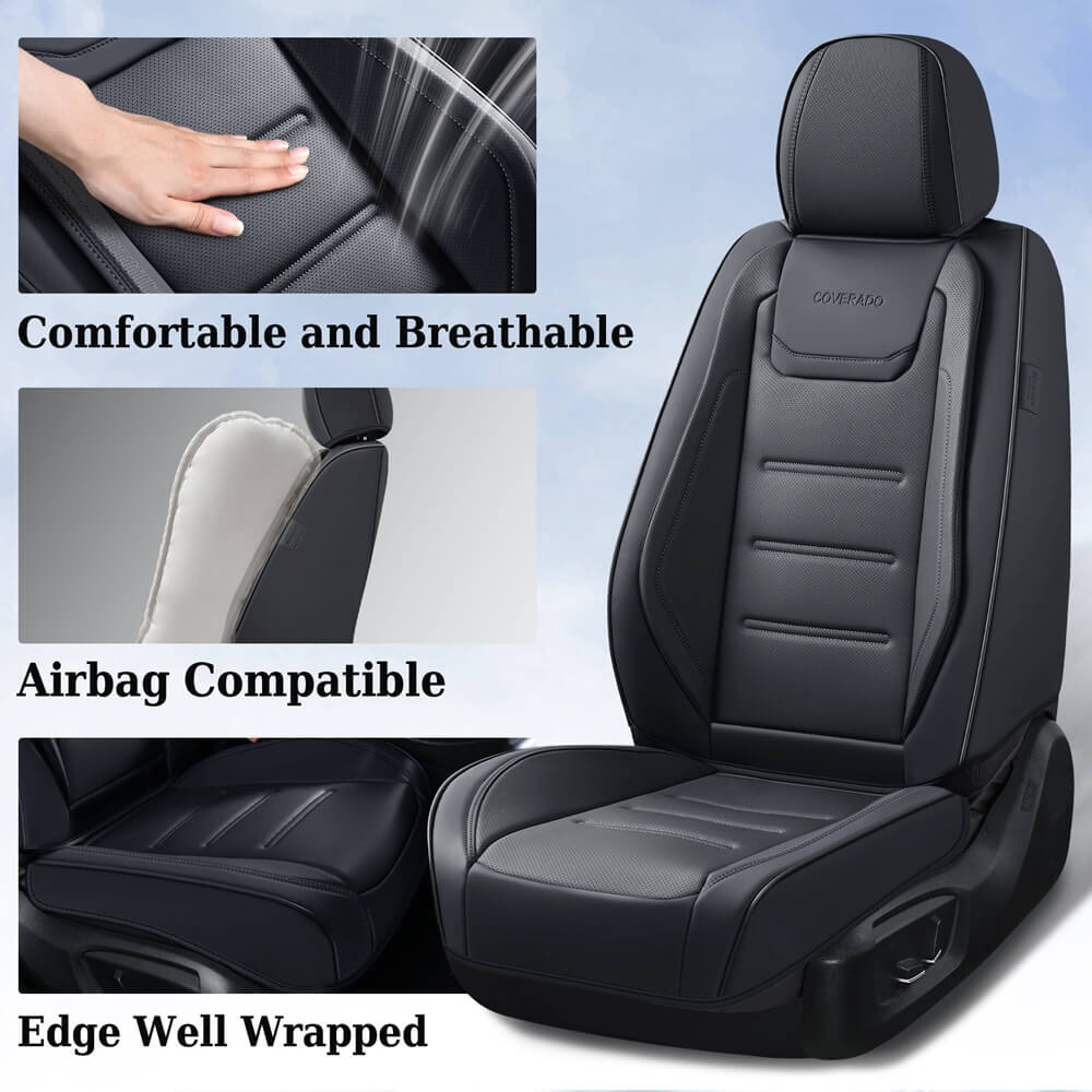 Coverado 5 Seats Car Seat Covers Full Set Premium Leather Seat Protector Universal Fit