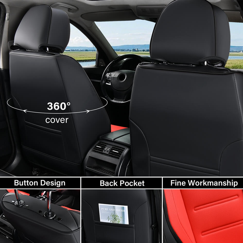 Coverado 5 Seats Car Seat Covers Full Set Premium Leather Seat Protector Universal Fit