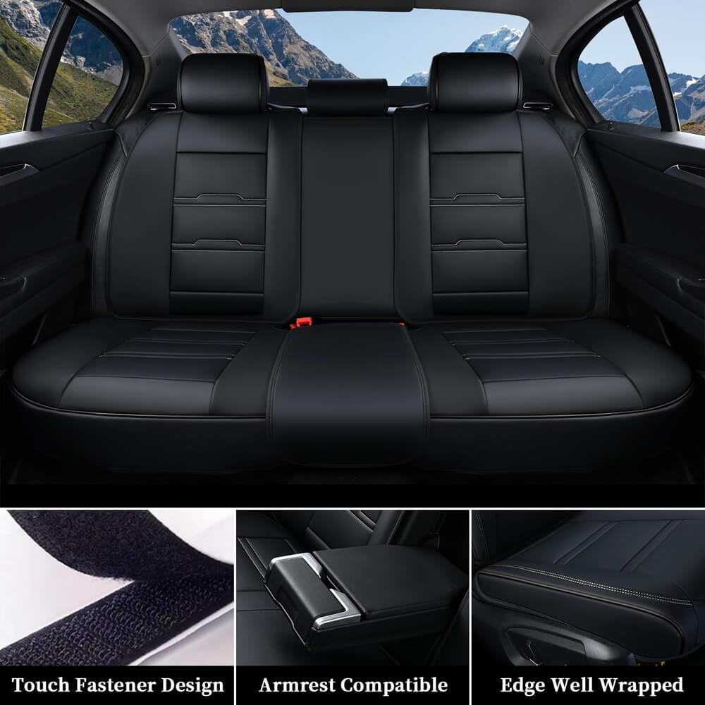 Coverado 5 Seats Full Set Front Rear Seat Covers Faux Leather Stylish Breathable Auto Seat Protectors Universal Fit