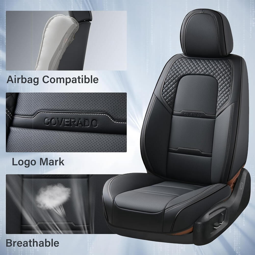 Coverado 5 Seats Full Set Front Rear Seat Covers Faux Leather Stylish Breathable Auto Seat Protectors Universal Fit