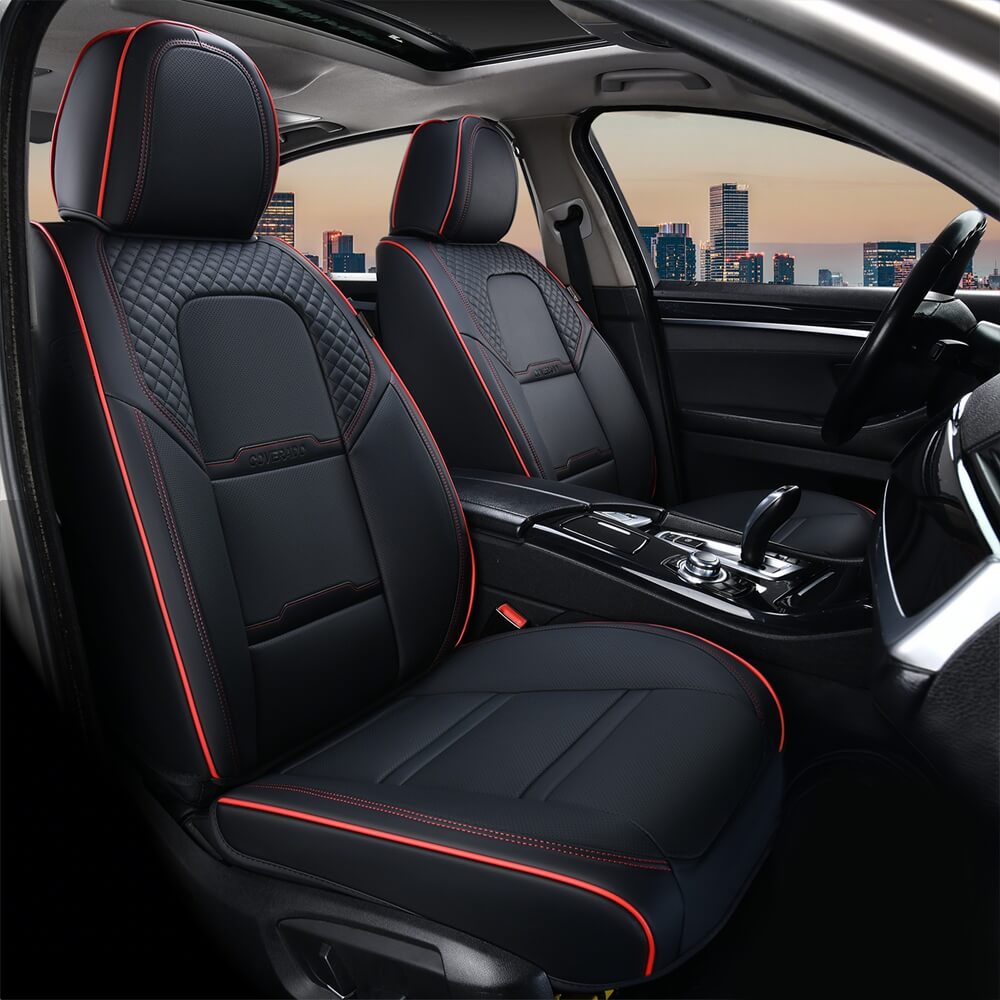Coverado 5 Seats Full Set Front Rear Seat Covers Faux Leather Stylish Breathable Auto Seat Protectors Universal Fit