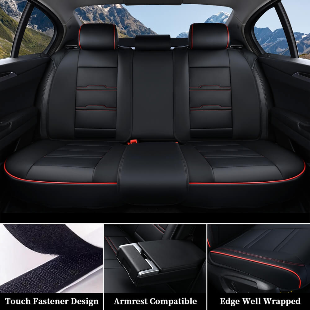 Coverado 5 Seats Full Set Front Rear Seat Covers Faux Leather Stylish Breathable Auto Seat Protectors Universal Fit