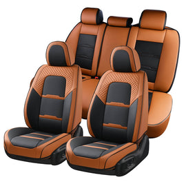 Coverado 5 Seats Full Set Front Rear Seat Covers Faux Leather Stylish Breathable Auto Seat Protectors Universal Fit