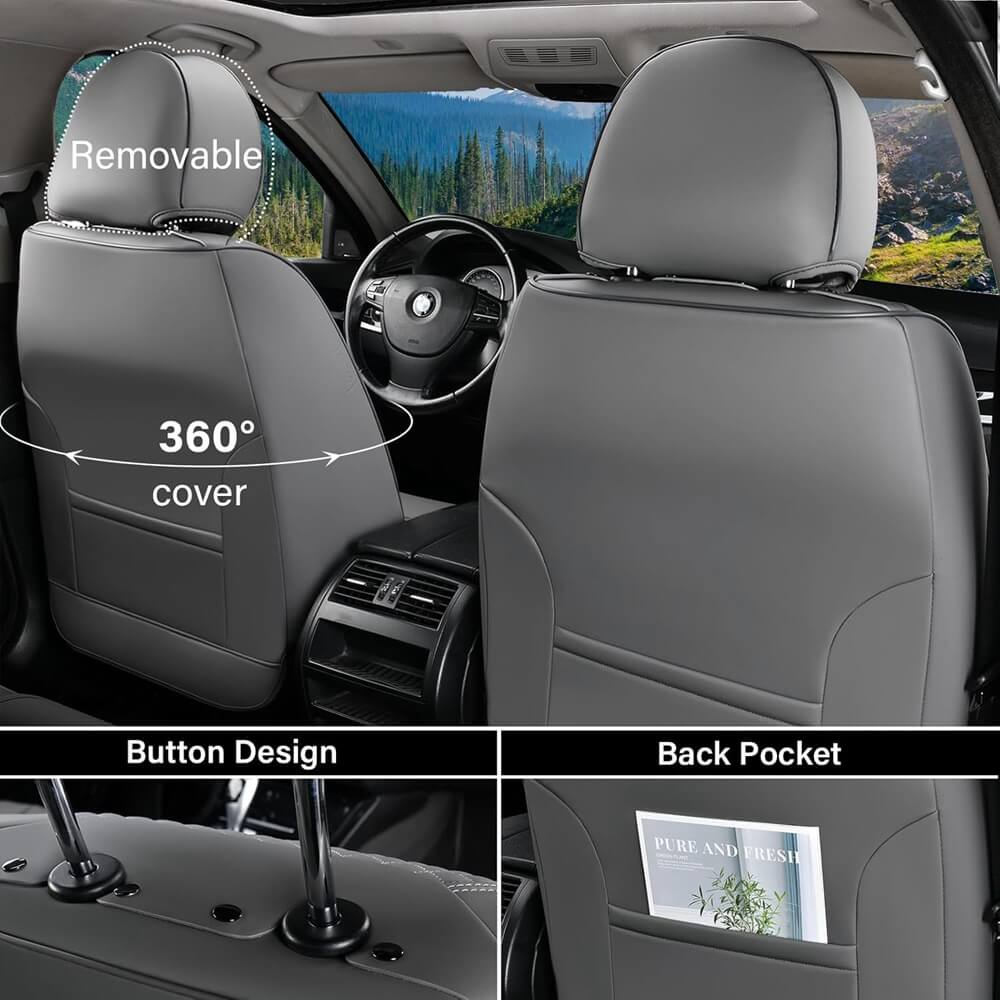 Coverado 5 Seats Full Set Front Rear Seat Covers Faux Leather Stylish Breathable Auto Seat Protectors Universal Fit