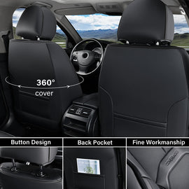 Coverado 2-Seat Front Driver Passenger Auto Seat Covers with Lumbar Support Premium Leather Seat Covers Protector for Cars Universal Fit