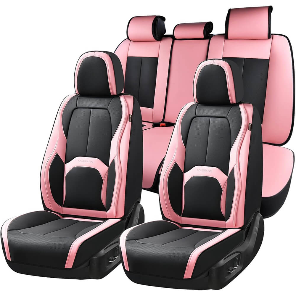 Coverado 5 Seats Full Set Auto Seat Covers with Lumbar Support Premium Leather Seat Covers Protector for Cars Universal Fit