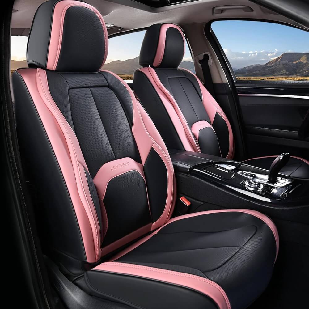 Coverado 5 Seats Full Set Auto Seat Covers with Lumbar Support Premium Leather Seat Covers Protector for Cars Universal Fit