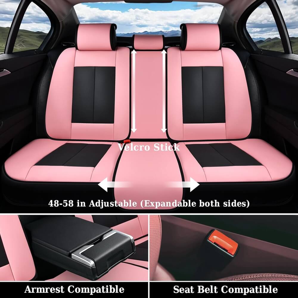 Coverado 5 Seats Full Set Auto Seat Covers with Lumbar Support Premium Leather Seat Covers Protector for Cars Universal Fit