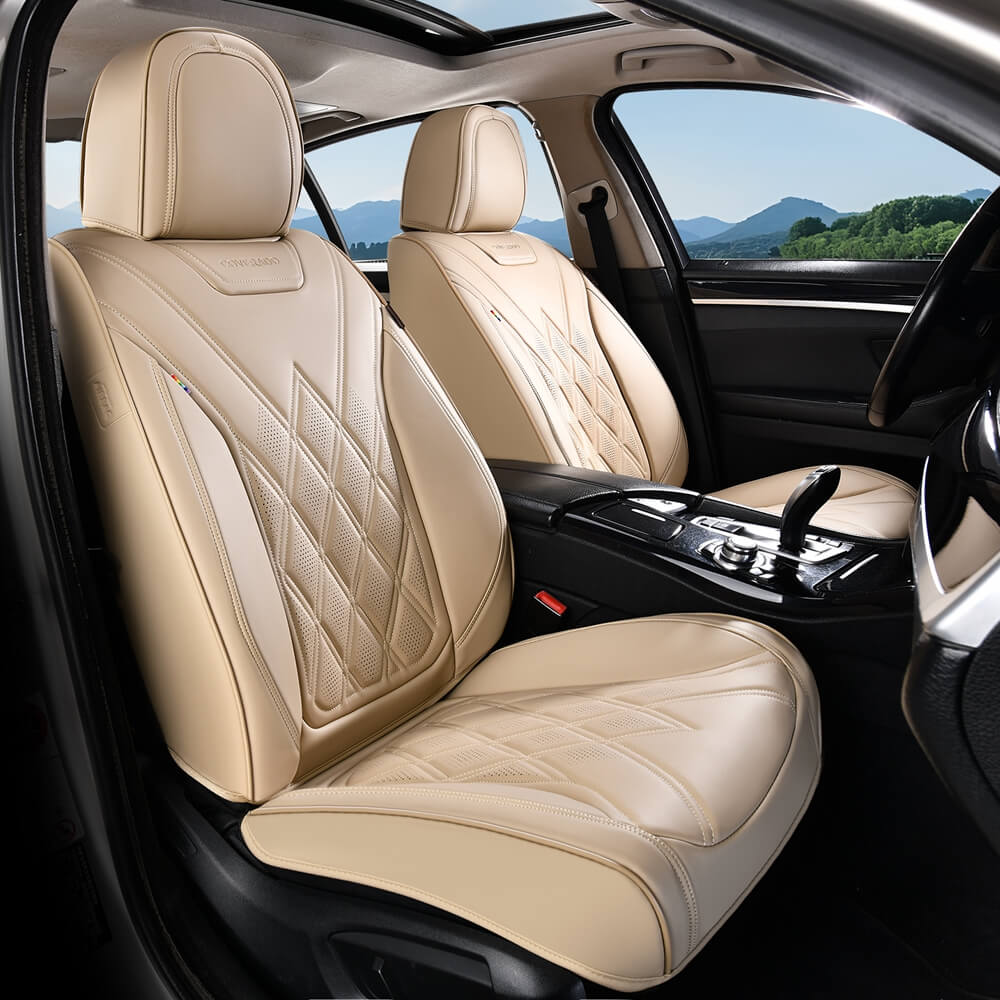 Coverado 2 Seat Front Driver Passenger Car Seat Covers Diamond Pattern Leather Water Resistant Auto Seat Covers Universal Fit