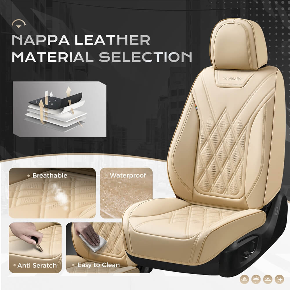 Coverado 2 Seat Front Driver Passenger Car Seat Covers Diamond Pattern Leather Water Resistant Auto Seat Covers Universal Fit