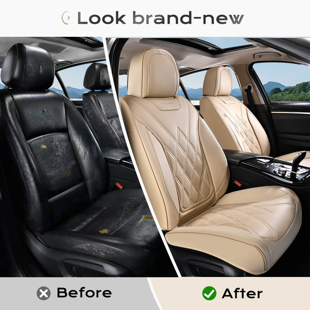 Coverado 2 Seat Front Driver Passenger Car Seat Covers Diamond Pattern Leather Water Resistant Auto Seat Covers Universal Fit