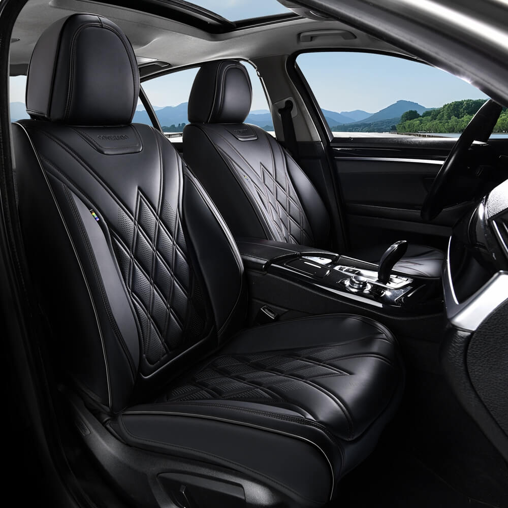 Coverado 2 Seat Front Driver Passenger Car Seat Covers Diamond Pattern Leather Water Resistant Auto Seat Covers Universal Fit