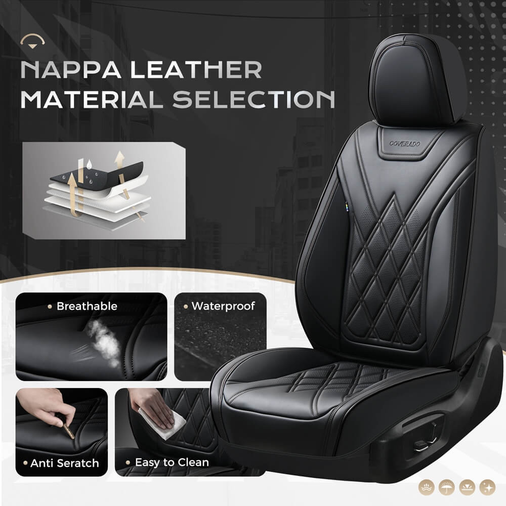 Coverado 2 Seat Front Driver Passenger Car Seat Covers Diamond Pattern Leather Water Resistant Auto Seat Covers Universal Fit