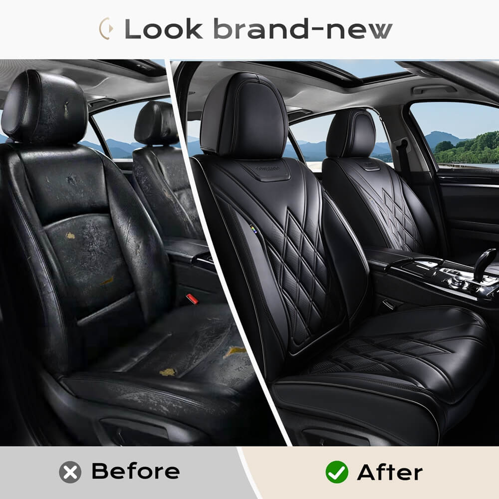 Coverado 2 Seat Front Driver Passenger Car Seat Covers Diamond Pattern Leather Water Resistant Auto Seat Covers Universal Fit