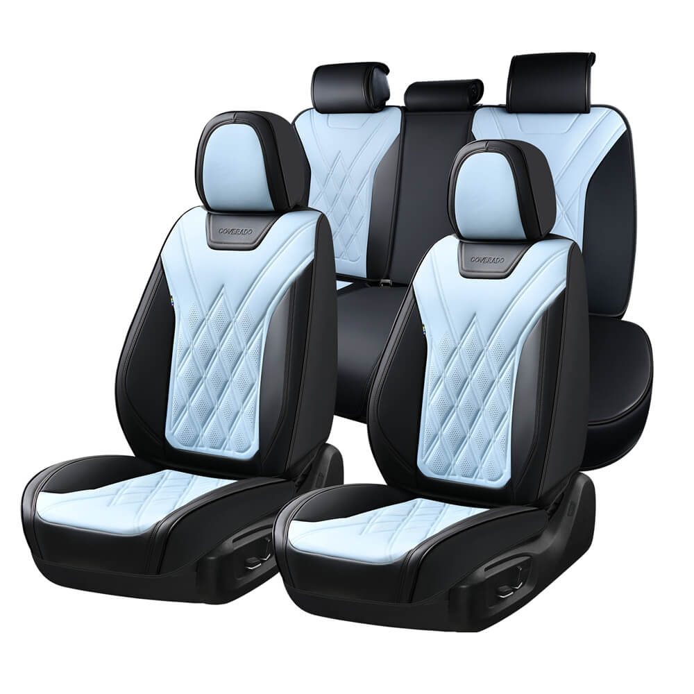 Coverado Car Seat Covers Front and Rear Seats Diamond Pattern Leather Water Resistant Auto Seat Covers Universal Fit