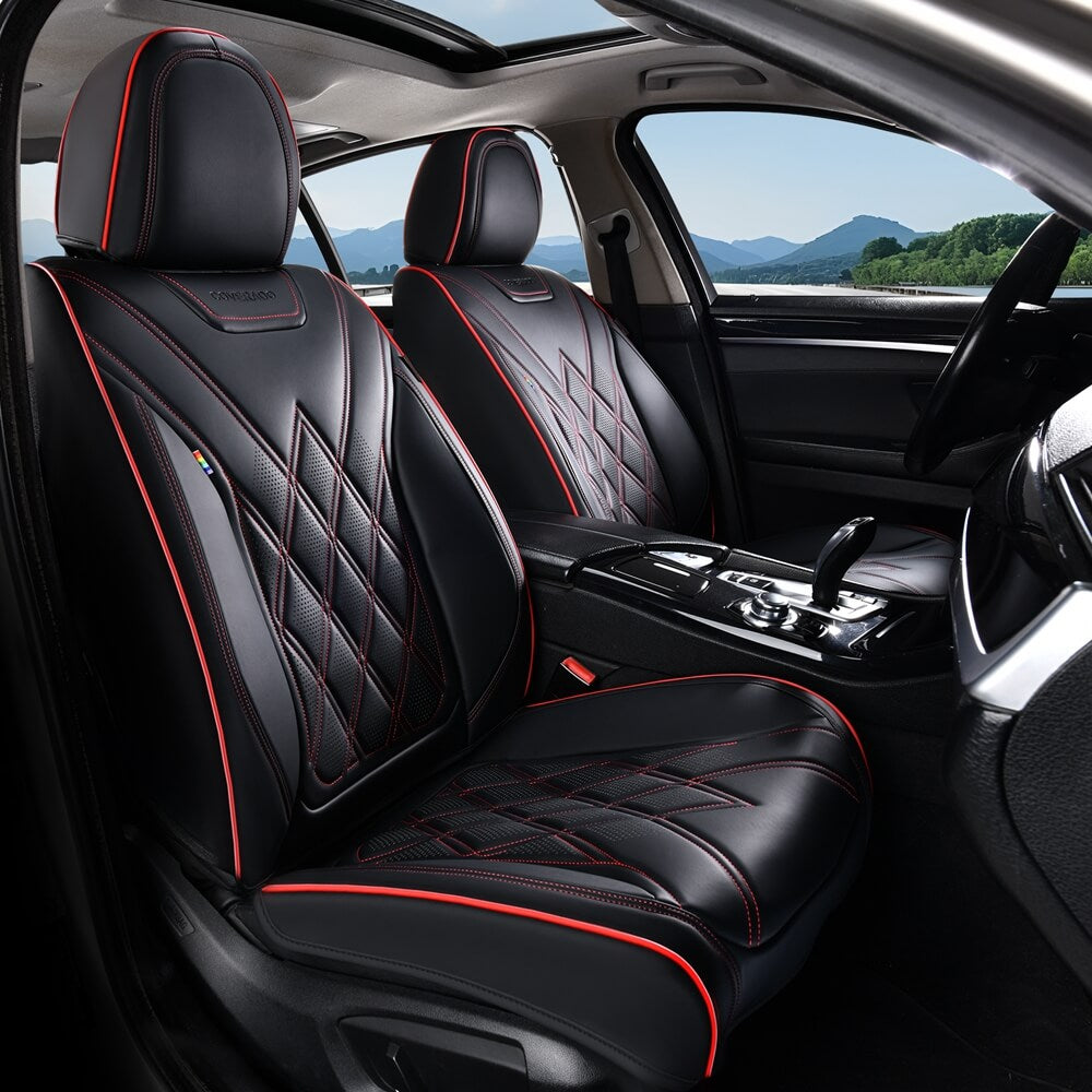 Coverado 2 Seat Front Driver Passenger Car Seat Covers Diamond Pattern Leather Water Resistant Auto Seat Covers Universal Fit