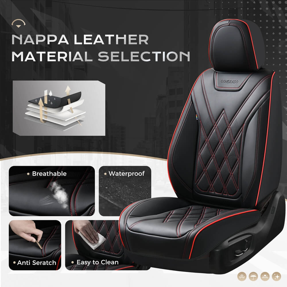 Coverado 2 Seat Front Driver Passenger Car Seat Covers Diamond Pattern Leather Water Resistant Auto Seat Covers Universal Fit
