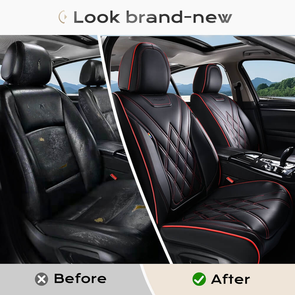 Coverado 2 Seat Front Driver Passenger Car Seat Covers Diamond Pattern Leather Water Resistant Auto Seat Covers Universal Fit