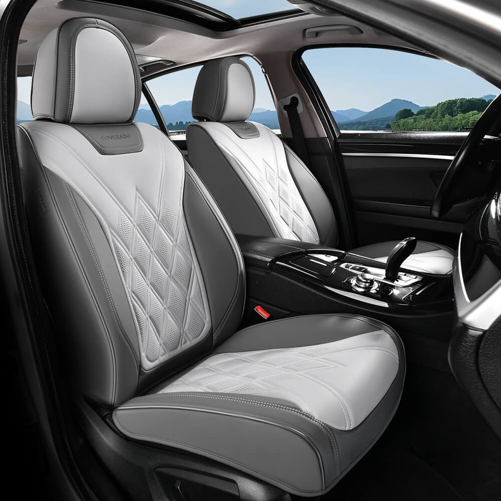 Coverado 2 Seat Front Driver Passenger Car Seat Covers Diamond Pattern Leather Water Resistant Auto Seat Covers Universal Fit