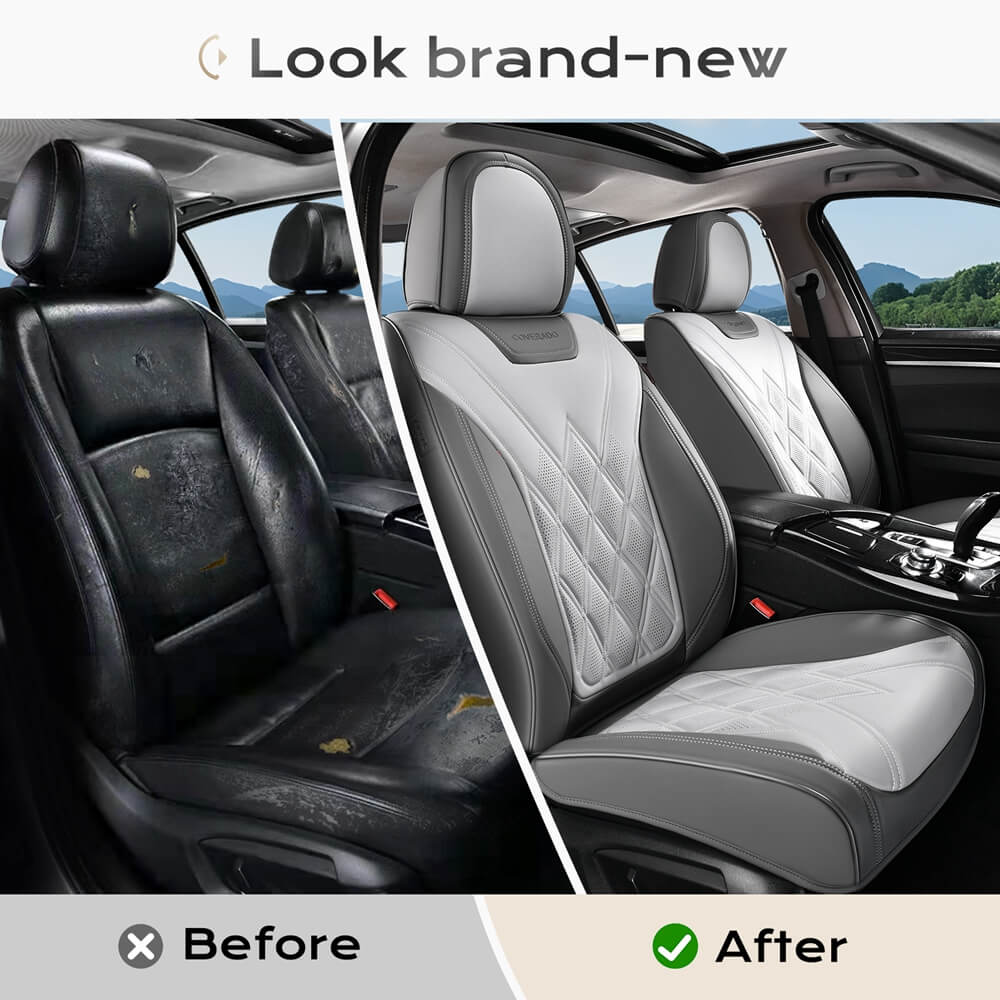 Coverado 2 Seat Front Driver Passenger Car Seat Covers Diamond Pattern Leather Water Resistant Auto Seat Covers Universal Fit