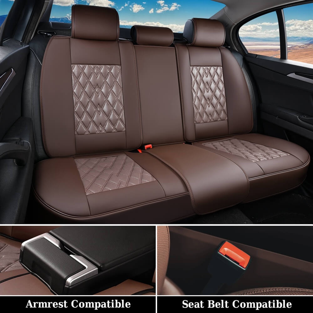 Coverado 5 Seats Full Set Quality Front and Rear Seat Covers Faux Leather Waterproof Universal Fit