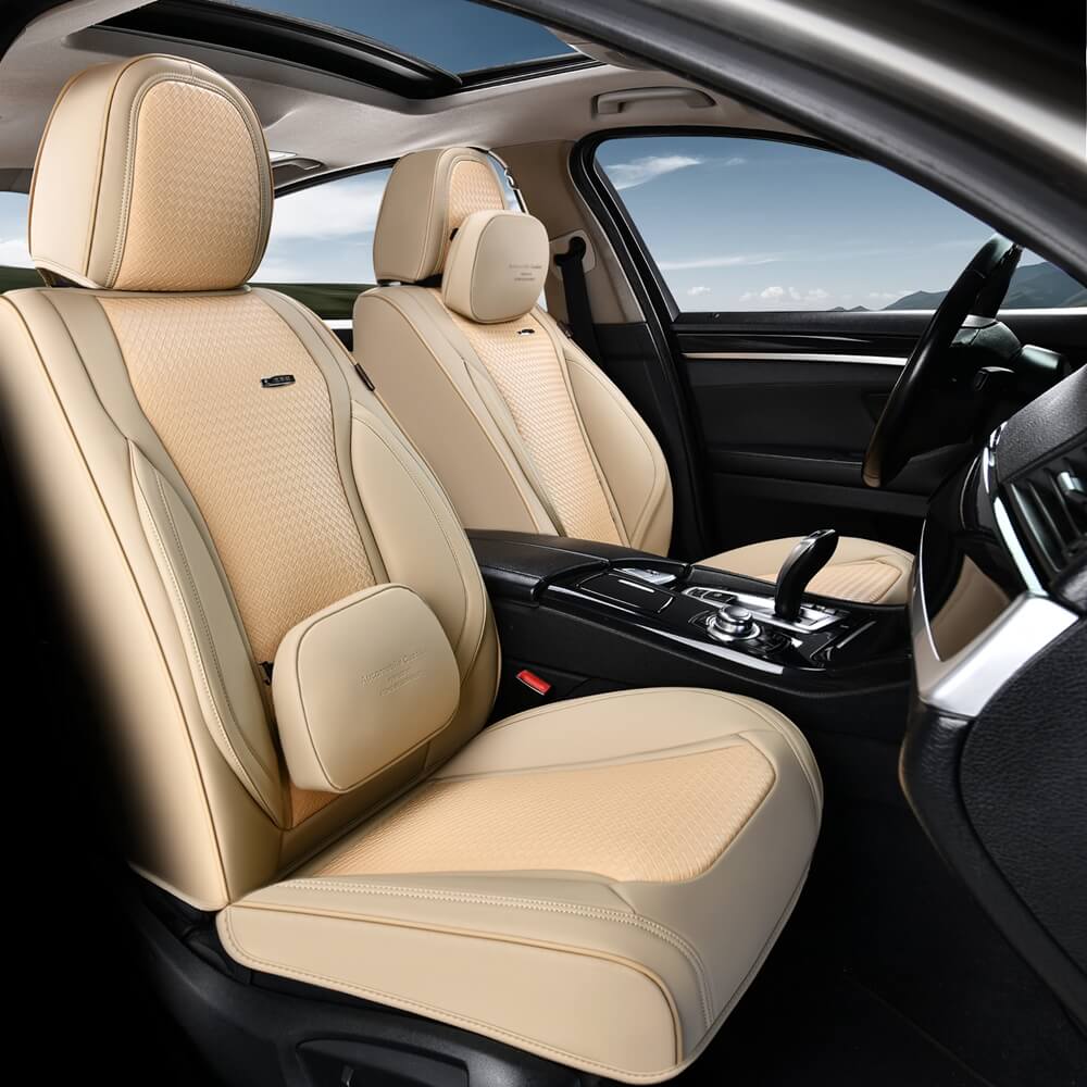 Coverado Full Set 5 Seats Car Seat Covers Front and Rear with Lumbar Support Leather Comfortable Auto Seat Protectors Universal Fit