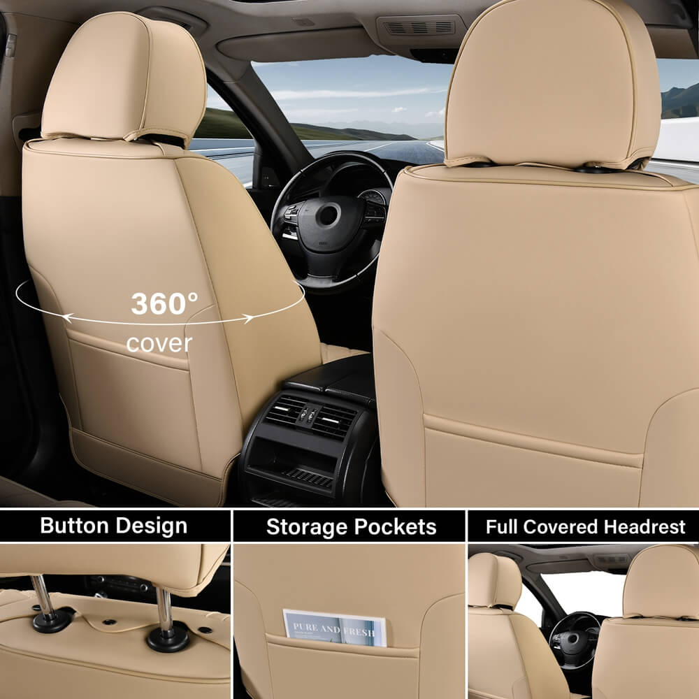 Coverado Full Set 5 Seats Car Seat Covers Front and Rear with Lumbar Support Leather Comfortable Auto Seat Protectors Universal Fit