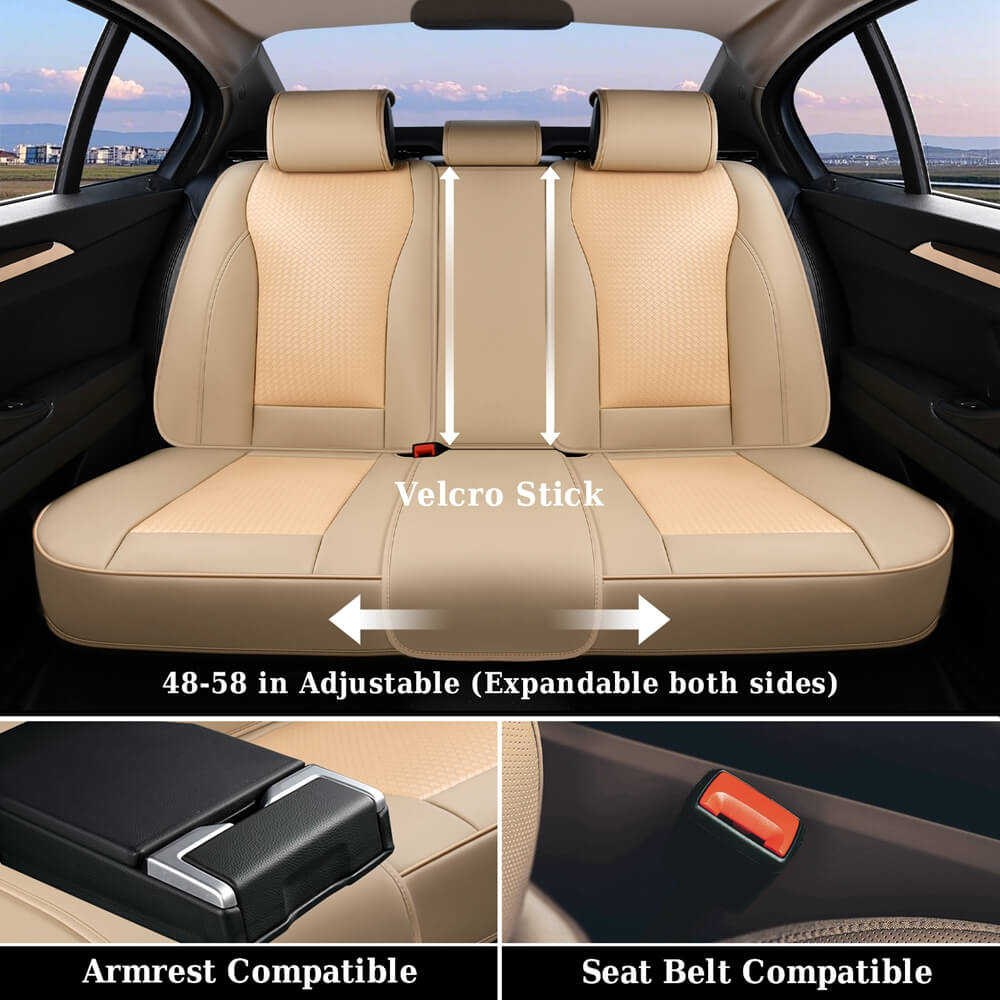 Coverado Full Set 5 Seats Car Seat Covers Front and Rear with Lumbar Support Leather Comfortable Auto Seat Protectors Universal Fit