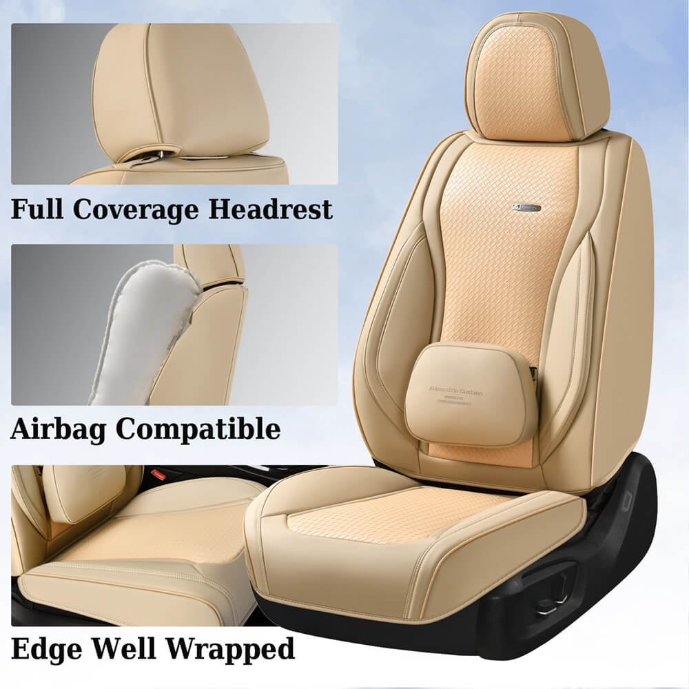 Coverado Full Set 5 Seats Car Seat Covers Front and Rear with Lumbar Support Leather Comfortable Auto Seat Protectors Universal Fit