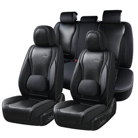 Coverado Full Set 5 Seats Car Seat Covers Front and Rear with Lumbar Support Leather Comfortable Auto Seat Protectors Universal Fit