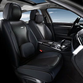 Coverado Full Set 5 Seats Car Seat Covers Front and Rear with Lumbar Support Leather Comfortable Auto Seat Protectors Universal Fit