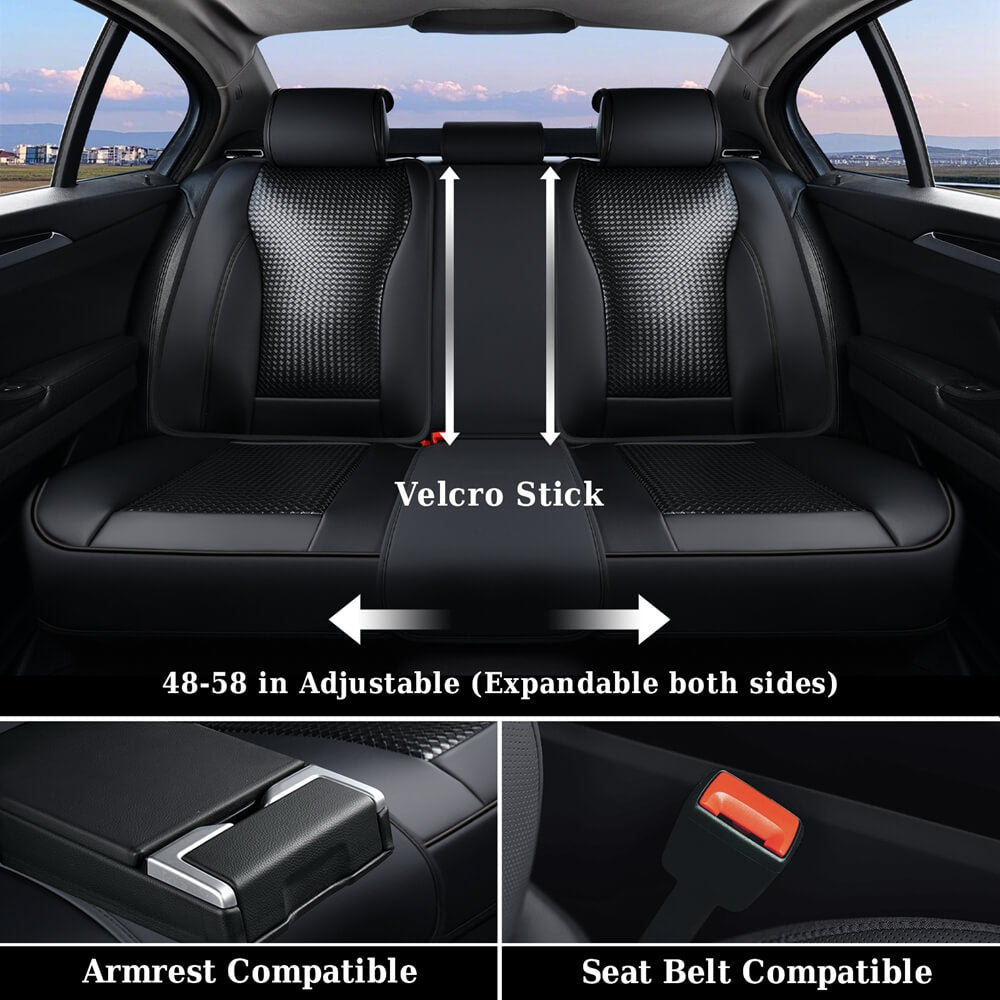 Coverado Full Set 5 Seats Car Seat Covers Front and Rear with Lumbar Support Leather Comfortable Auto Seat Protectors Universal Fit