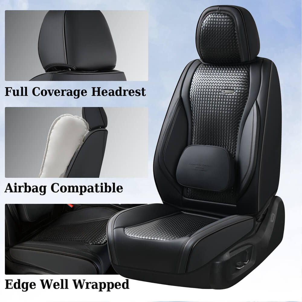 Coverado Full Set 5 Seats Car Seat Covers Front and Rear with Lumbar Support Leather Comfortable Auto Seat Protectors Universal Fit