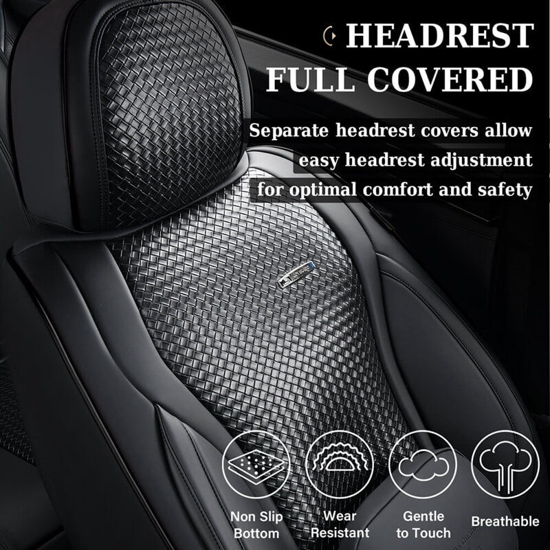 Coverado Full Set 5 Seats Car Seat Covers Front and Rear with Lumbar Support Leather Comfortable Auto Seat Protectors Universal Fit