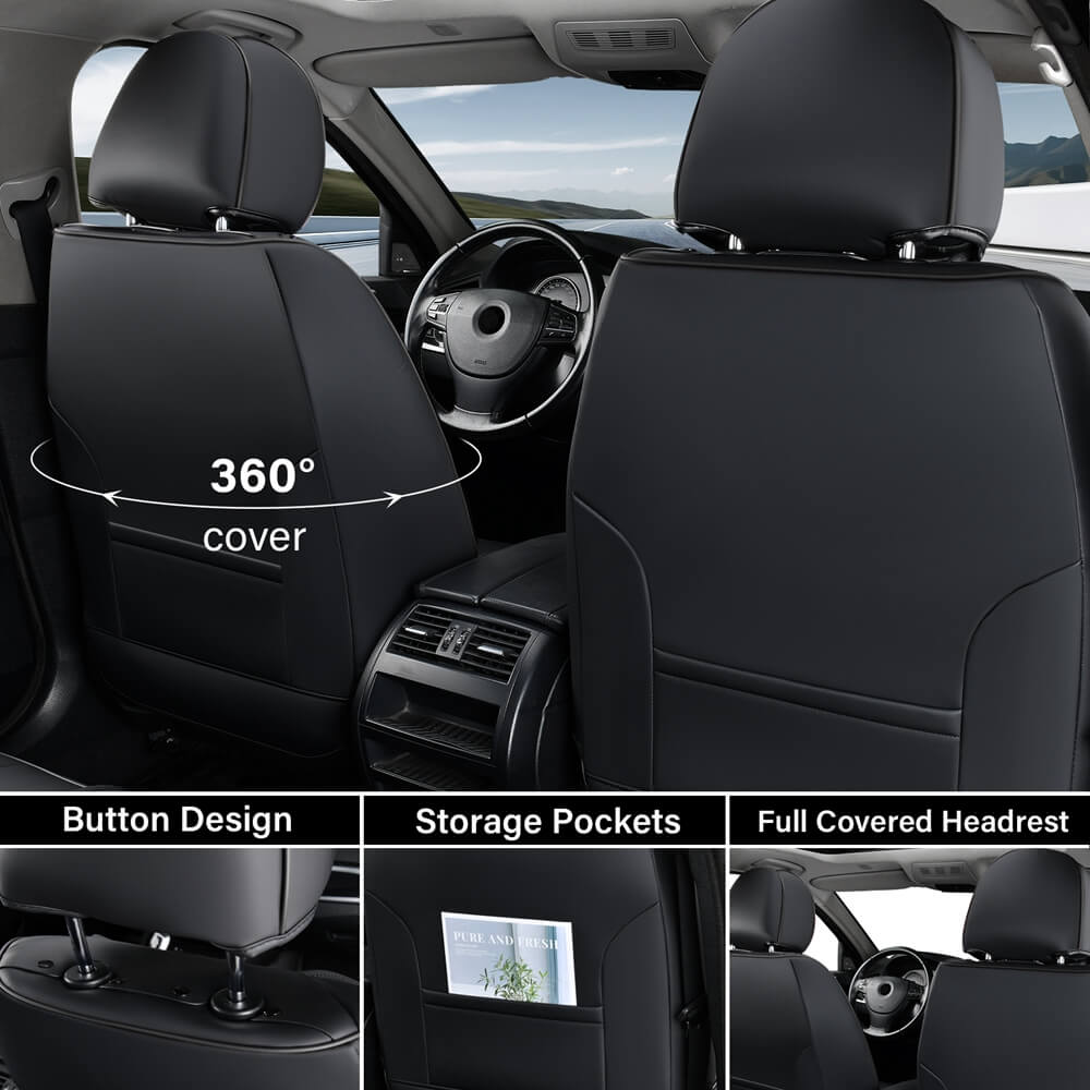Coverado Full Set 5 Seats Car Seat Covers Front and Rear with Lumbar Support Leather Comfortable Auto Seat Protectors Universal Fit