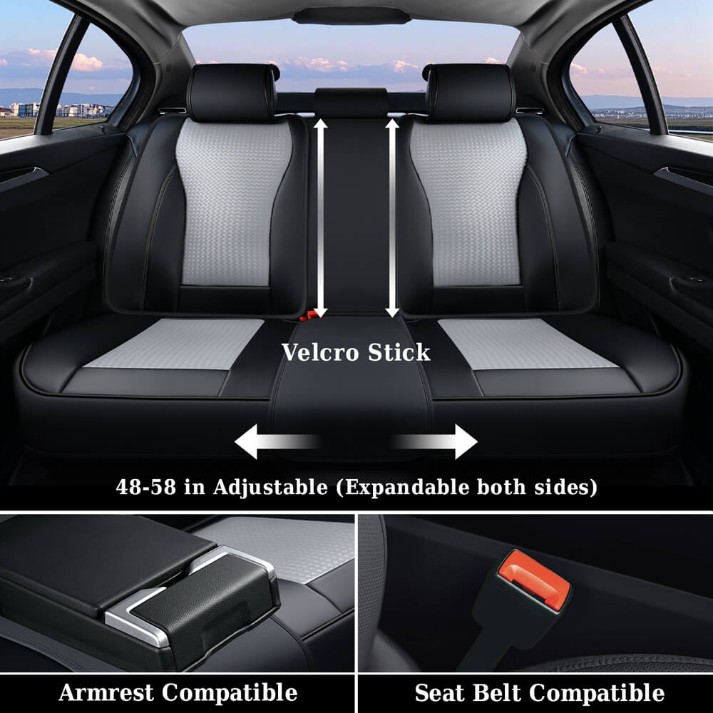 Coverado Full Set 5 Seats Car Seat Covers Front and Rear with Lumbar Support Leather Comfortable Auto Seat Protectors Universal Fit
