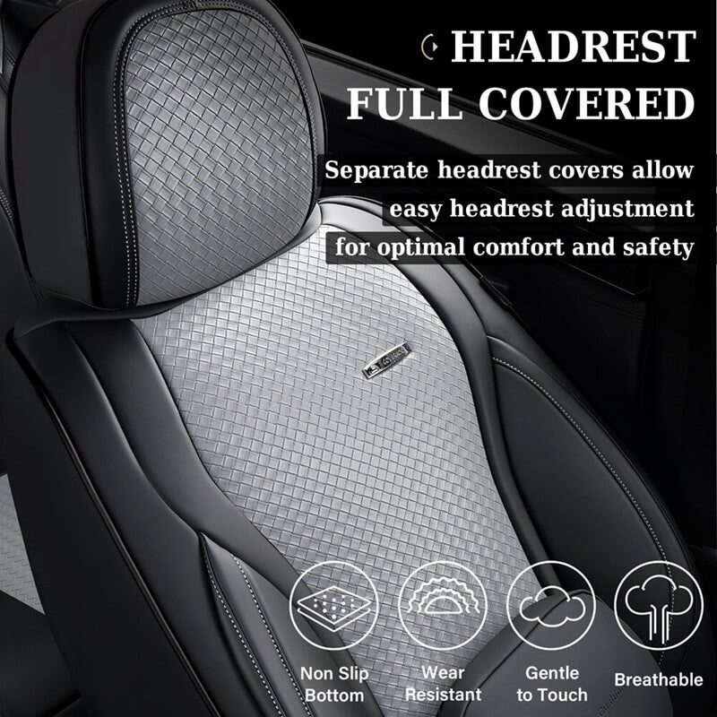 Coverado Full Set 5 Seats Car Seat Covers Front and Rear with Lumbar Support Leather Comfortable Auto Seat Protectors Universal Fit