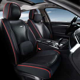 Coverado Front 2 Seats Car Seat Covers with Lumbar Support Leather Comfortable Auto Seat Cover Protectors Universal Fit