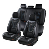 Coverado 5 Seats Leather & Magna Fabric Car Seat Covers with Lumbar Support Breathable Front and Back Full Set Universal Fit