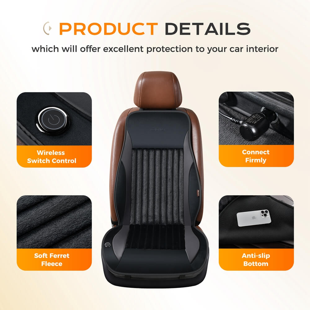Coverado Car Seat Heater 3-Level Fasting Heated Seat with Faux Leather & Fabric Material Warm Seat Universal Fit for Winter