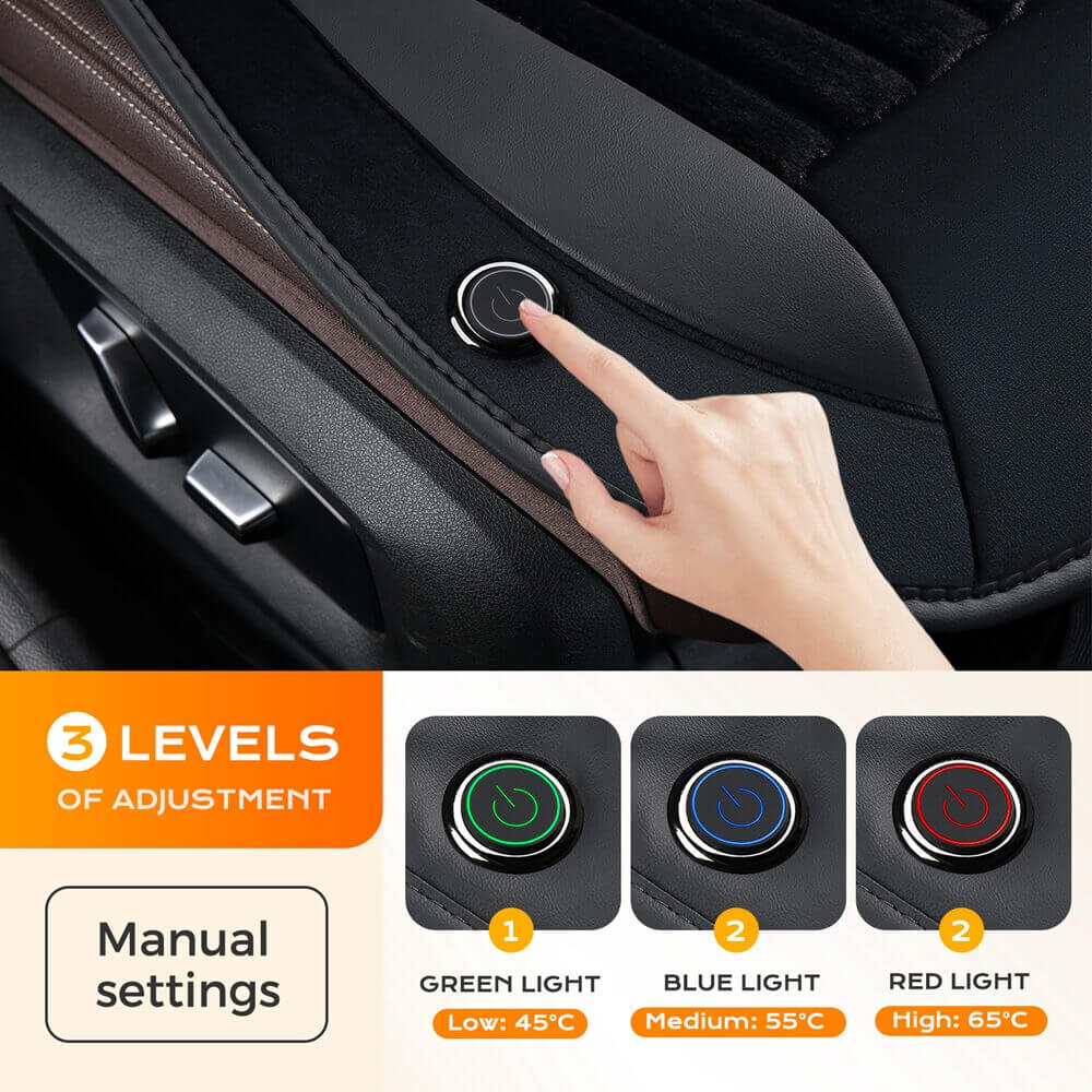 Coverado Car Seat Heater 3-Level Fasting Heated Seat with Faux Leather & Fabric Material Warm Seat Universal Fit for Winter