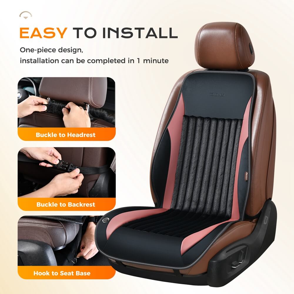 Coverado Car Seat Heater 3-Level Fasting Heated Seat with Faux Leather & Fabric Material Warm Seat Universal Fit for Winter