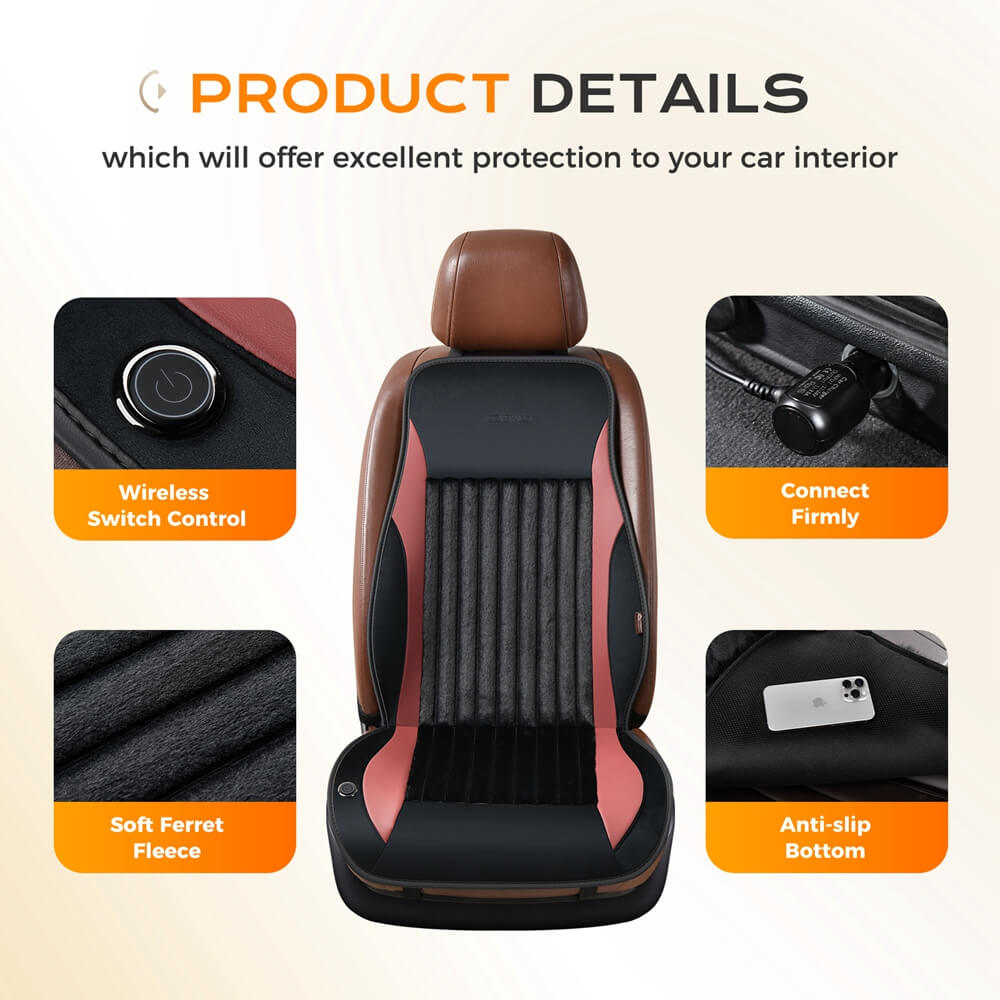 Coverado Car Seat Heater 3-Level Fasting Heated Seat with Faux Leather & Fabric Material Warm Seat Universal Fit for Winter
