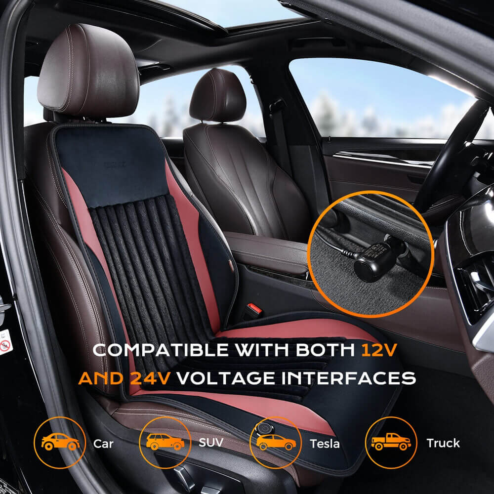 Coverado Car Seat Heater 3-Level Fasting Heated Seat with Faux Leather & Fabric Material Warm Seat Universal Fit for Winter