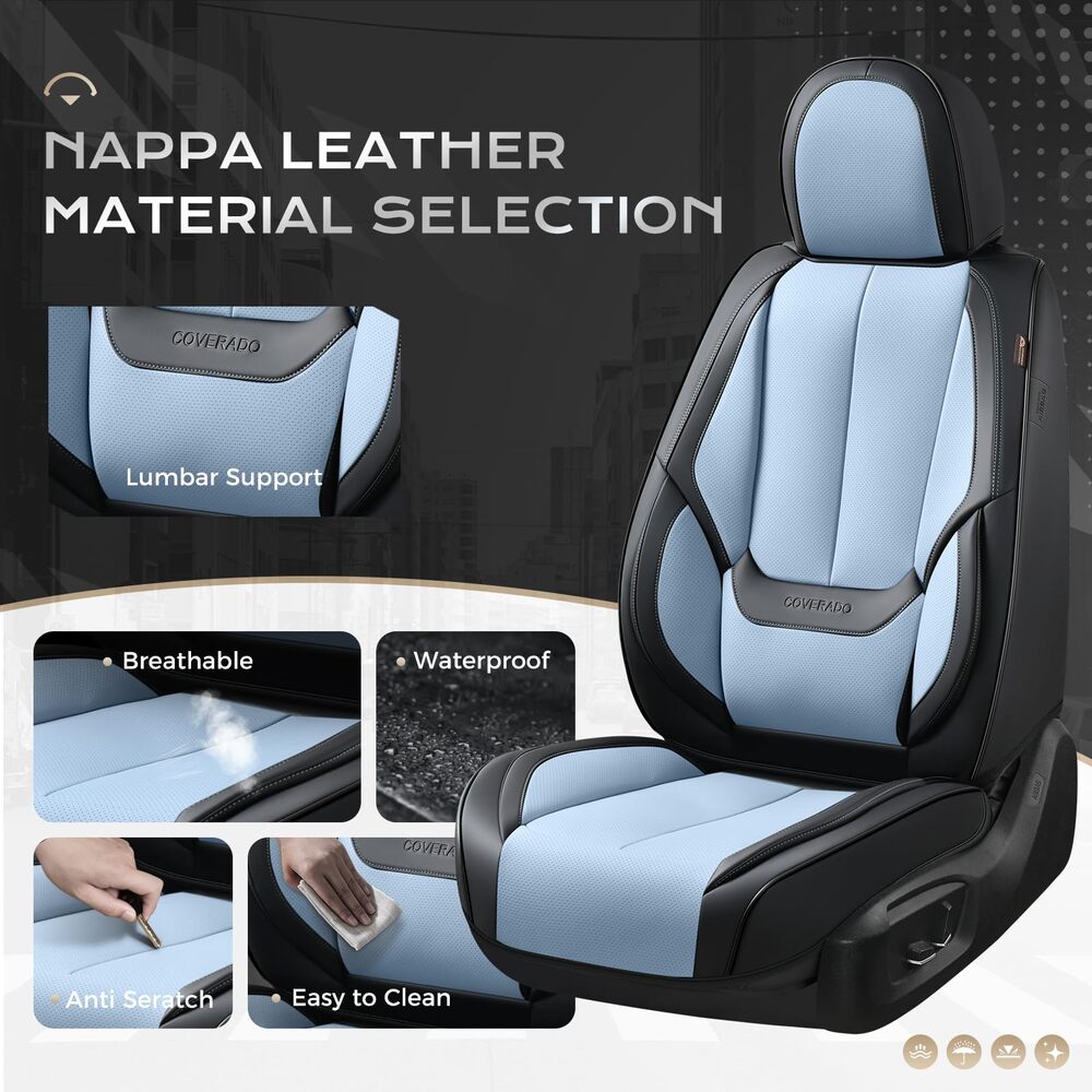 5 Seats Coverado Car Seat Covers for Cars Front and Rear Full Set with Lumbar Support Premium Leather Waterproof Auto Seat ProtectorsUniversal Fit